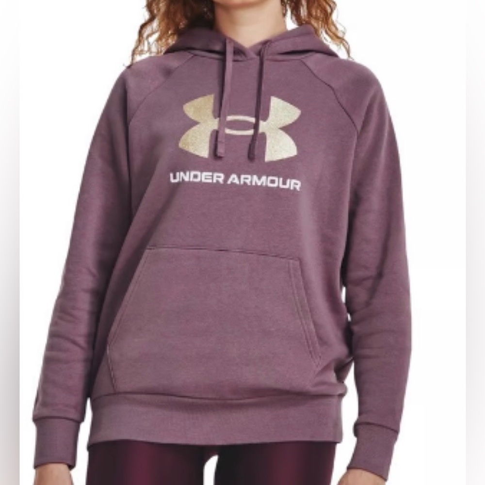Under Armour Women’s Rival Fleece Hoodie – Light Purple w/ Gold Logo, Size 2X